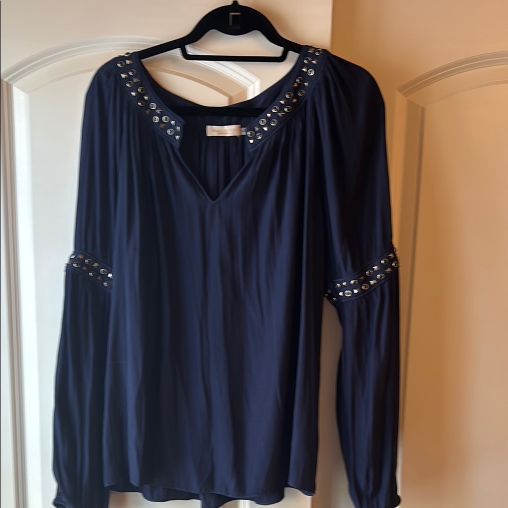 Ramy Brook Navy Embellished Relaxed Blouse